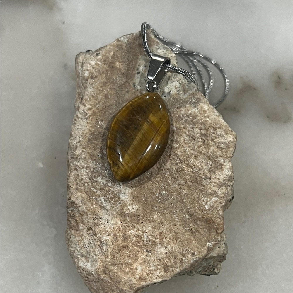 Natural Tiger Stone Marquis Pendant Necklace